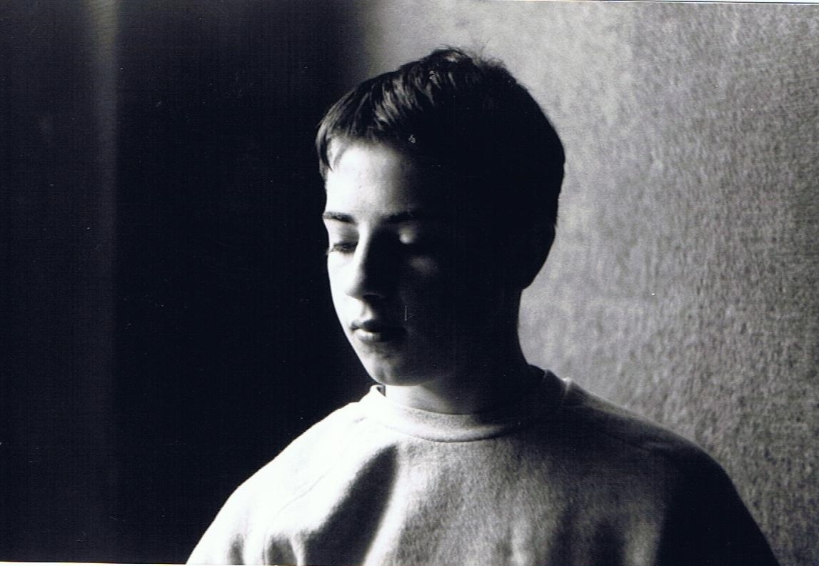 a monochrome photo of Chris aged about 11