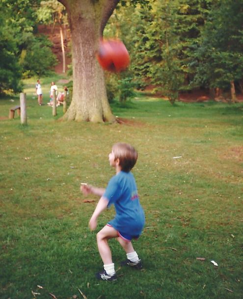 Very young Chris playing keep-up heading a ball