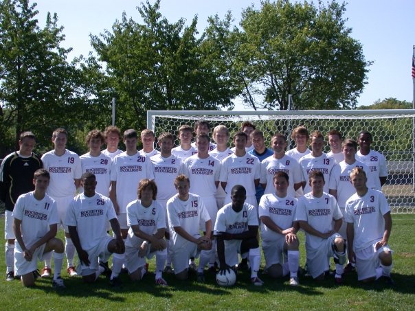 Chris lines up for Rochester College soccer team photo