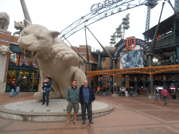 Chris and his dad Peter outside the Detroit Tigers ground